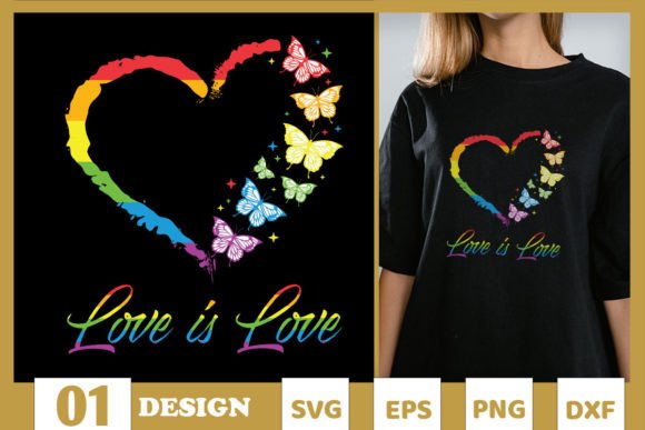 Butterfly Heart Rainbow Love is Love SVG