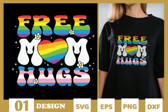 Free Mom Hug LGBT Pride Rainbow SVG Graphics