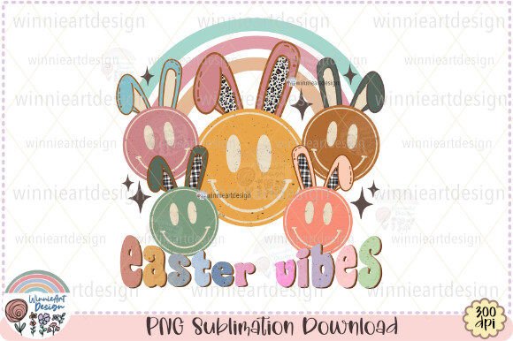 Groovy Easter Vibes Rainbow Bunny Face Graphics