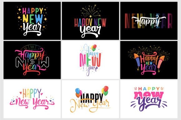Happy New Year Rainbow Text Svg Bundle