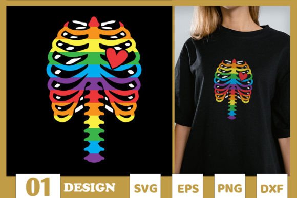 LGBT Rib Cage Rainbow Skeleton SVG Graphics