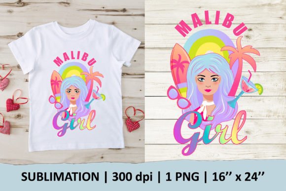 Malibu Girl Sublimation Design: Graphics for T-Shirt Designs