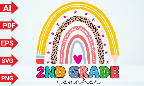 Rainbow 2nd Grade Teacher Pencil Graphics
