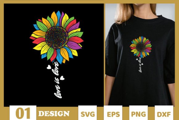 Rainbow Sunflower Love is Love LGBT SVG