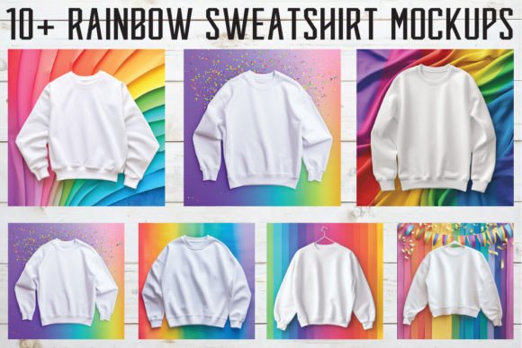 Rainbow White Sweatshirt Mockups Bundle: Graphics & Hoodies Sweatshirts
