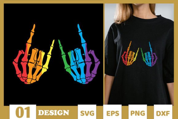 Skeleton Rock Hand LGBT Rainbow SVG Graphics