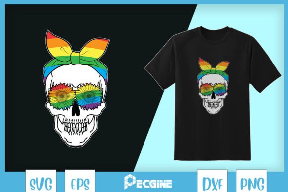 Skull Rainbow Sunflower LGBT SVG Graphics for T-Shirt Designs