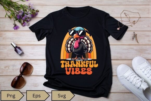 Thankful Vibes Turkey Rainbow SVG Graphics
