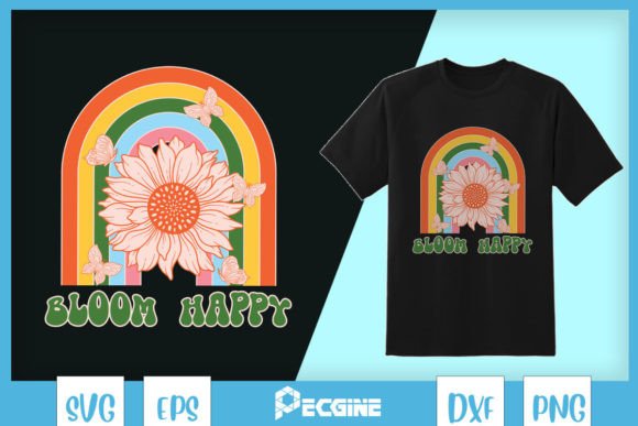 Vintage Rainbow Bloom Happy SVG Graphics